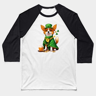 "Corgi in St. Patrick's Day costume with gold coins and clover." Baseball T-Shirt